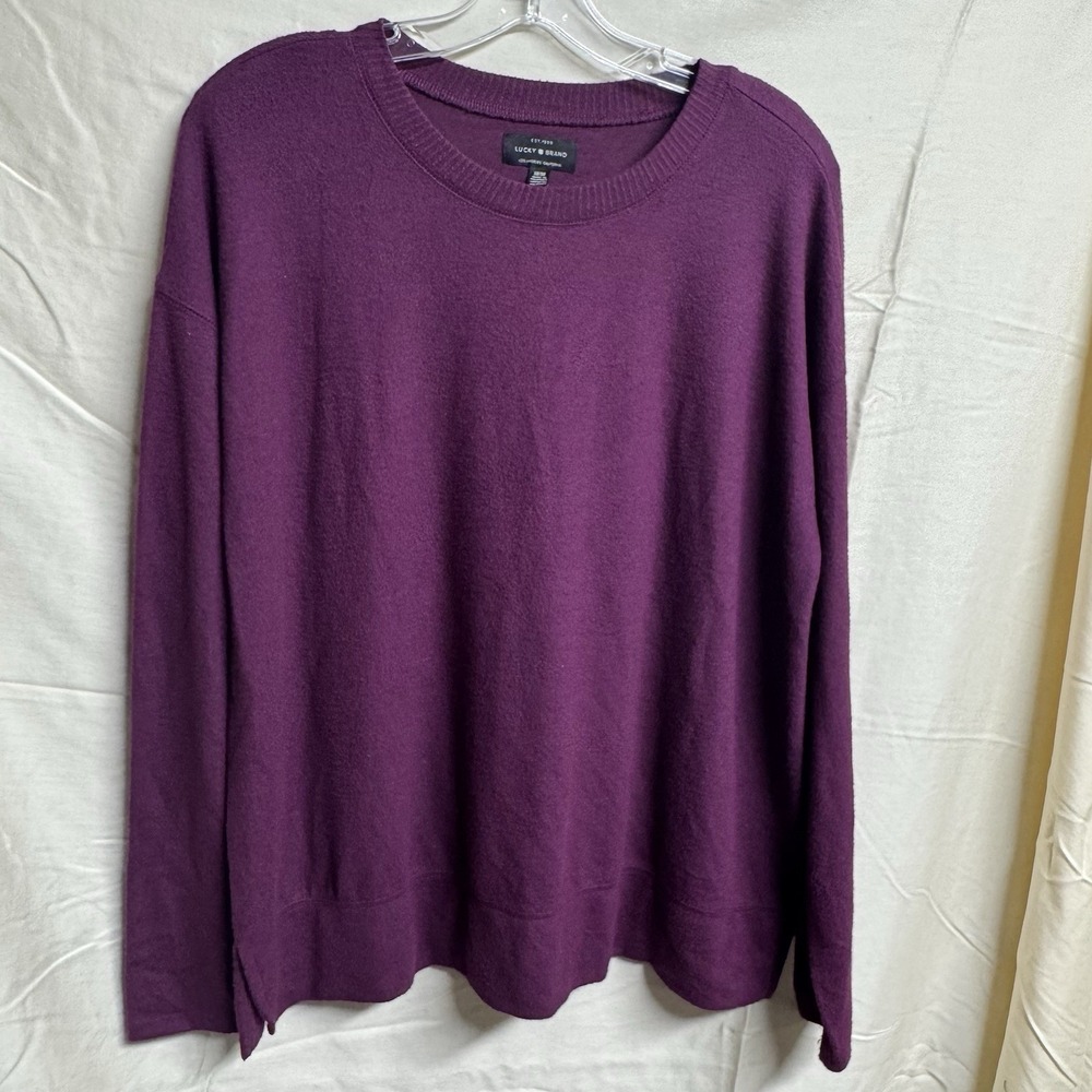 Lucky Brand Womens Purple Crew Neck Comfy Minimalist Pullover Sweater Medium